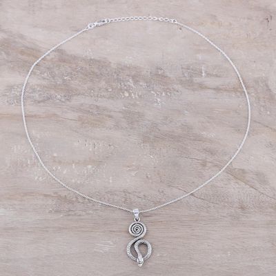 Alternate image for Serpentine Snake Sterling Silver Pendant Necklace from India Serpent Swirl