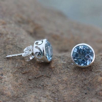 Alternate image for Blue Topaz Stud Earrings Sterling Silver Jewelry Spark of Life