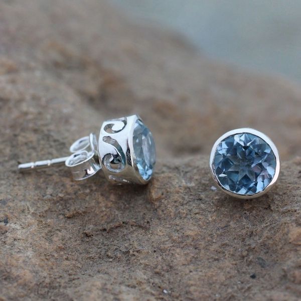 Alternate image for Blue Topaz Stud Earrings Sterling Silver Jewelry Spark of Life