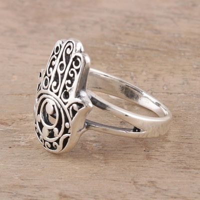 Alternate image for Sterling Silver Jali Hamsa Cocktail Ring from India Jali Hamsa