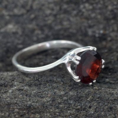Alternate image for Sterling Silver and Garnet Solitaire Ring Delhi Crown