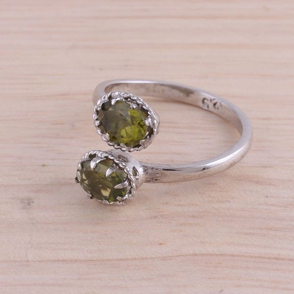 Alternate image for Rhodium Plated 3-Carat Peridot Wrap Ring from India Rapturous Nature
