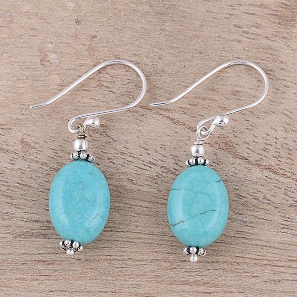 Alternate image for Sterling Silver and Recon Turquoise Dangle Earrings Cloudless Sky