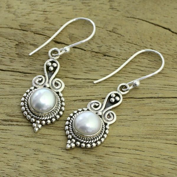 Alternate image for Pearl Earrings Sterling Silver Handmade Indian Jewelry Clouds of Desire