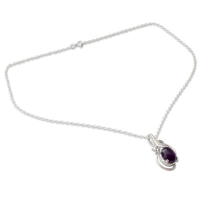 Alternate image for Handcrafted Sterling Silver Amethyst Pendant Necklace Wild Orchid