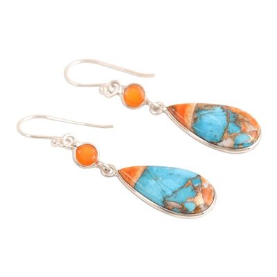 Alternate image for Carnelian and Composite Turquoise Dangle Earrings from India Teardrop Glamour