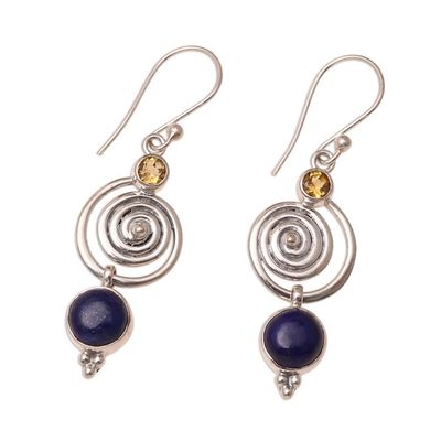 Alternate image for Swirl Pattern Lapis Lazuli and Citrine Dangle Earrings Gemstone Swirl