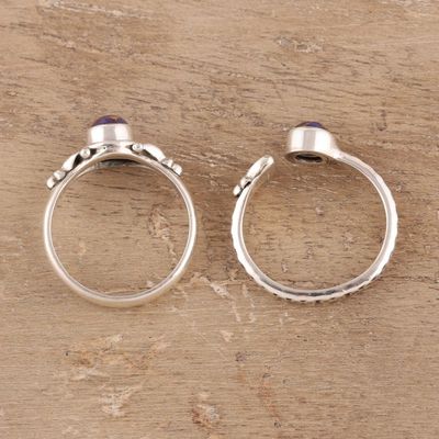 Alternate image for Purple Composite Turquoise and Sterling Silver Rings Pair Turquoise Beauty in Purple