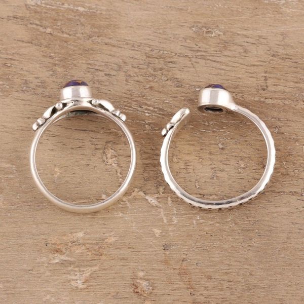 Alternate image for Purple Composite Turquoise and Sterling Silver Rings Pair Turquoise Beauty in Purple