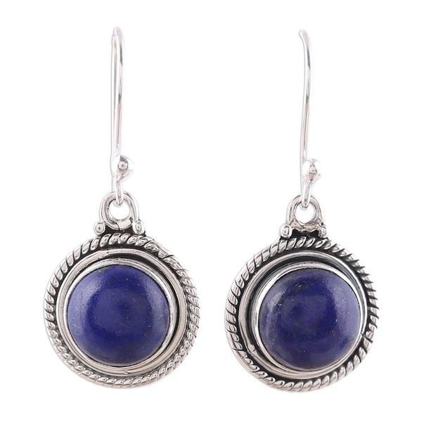 Alternate image for Round Lapis Lazuli Dangle Earrings from India Moonlight Dots