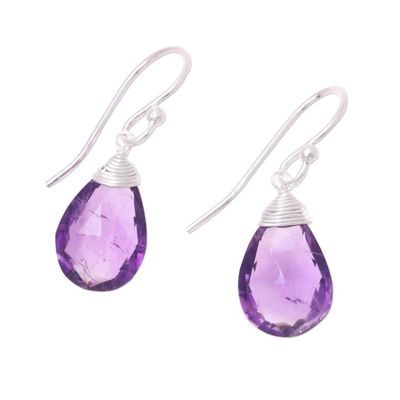 Alternate image for Faceted Amethyst Teardrop Sterling Silver Dangle Earrings Lavender Joy