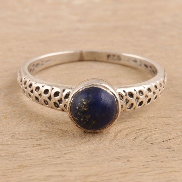 Alternate image for Lapis Lazuli Solitaire Ring Crafted in India Royal Round