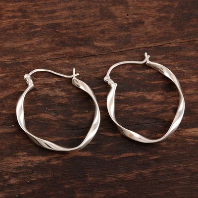 Alternate image for Unique Sterling Silver Twisted Hoop Earrings Sleek Ribbon