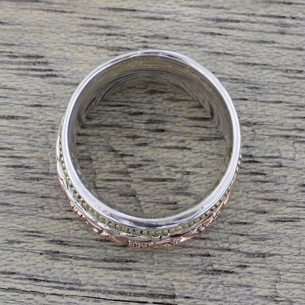 Alternate image for Sterling Silver Copper and Brass Textured Spinner Ring Five Senses
