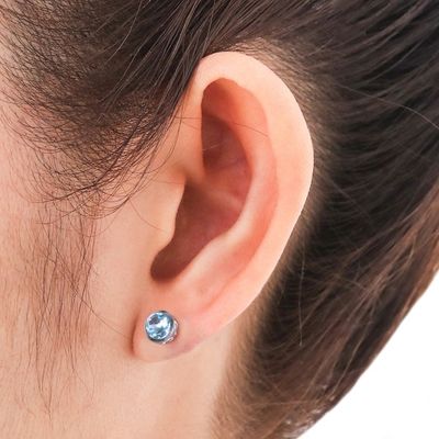 Alternate image for Blue Topaz Stud Earrings Sterling Silver Jewelry Spark of Life