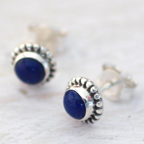 Alternate image for Lapis Lazuli and Sterling Silver Stud Earrings from India Blue Globe