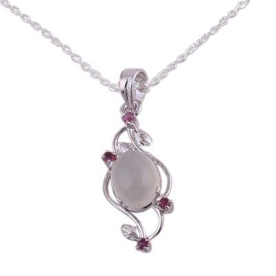 Alternate image for Moonstone and Ruby Sterling Silver Pendant Necklace Moonlight Revel