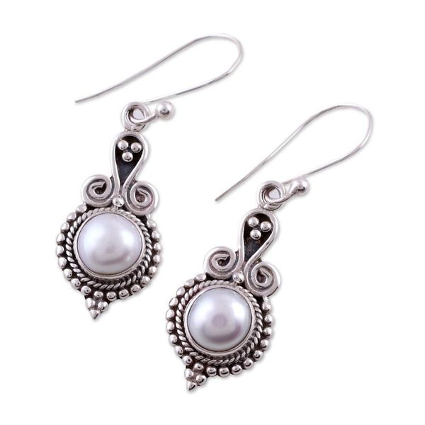 Alternate image for Pearl Earrings Sterling Silver Handmade Indian Jewelry Clouds of Desire
