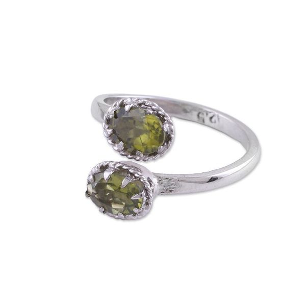 Alternate image for Rhodium Plated 3-Carat Peridot Wrap Ring from India Rapturous Nature