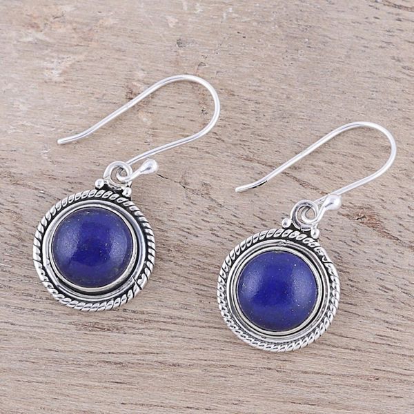 Alternate image for Round Lapis Lazuli Dangle Earrings from India Moonlight Dots