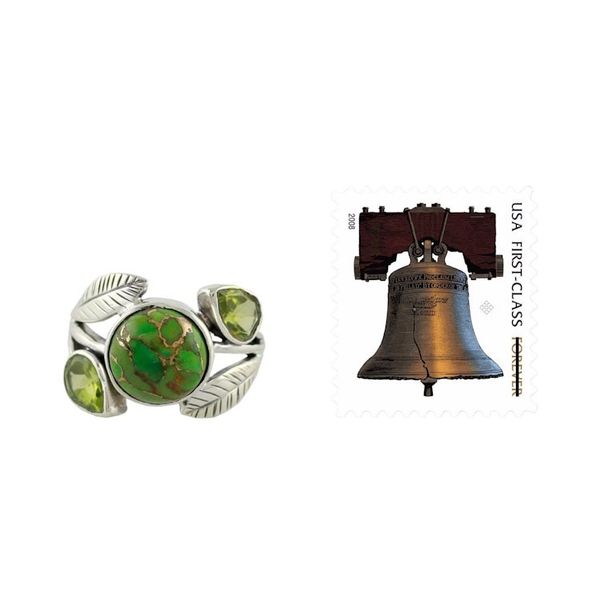 Alternate image for Handmade Peridot Ring with Composite Turquoise Green Ivy