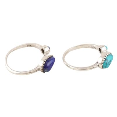 Alternate image for Sterling Silver and Gemstone Wrap Rings from India Pair Back in Blue
