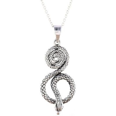 Alternate image for Serpentine Snake Sterling Silver Pendant Necklace from India Serpent Swirl