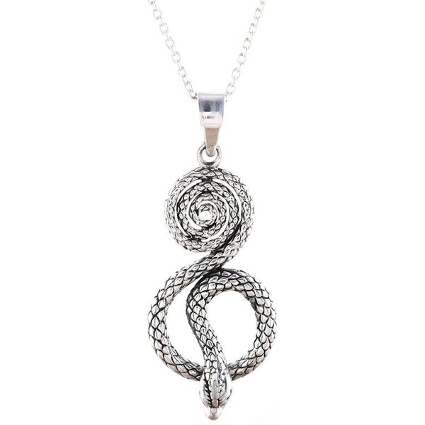 Alternate image for Serpentine Snake Sterling Silver Pendant Necklace from India Serpent Swirl