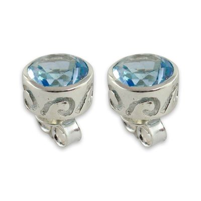 Alternate image for Blue Topaz Stud Earrings Sterling Silver Jewelry Spark of Life