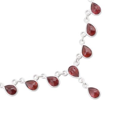 Alternate image for Artisan Crafted Sterling Silver Waterfall Garnet Necklace Scarlet Droplets