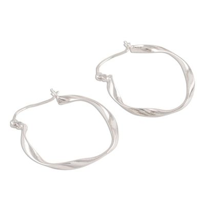 Alternate image for Unique Sterling Silver Twisted Hoop Earrings Sleek Ribbon