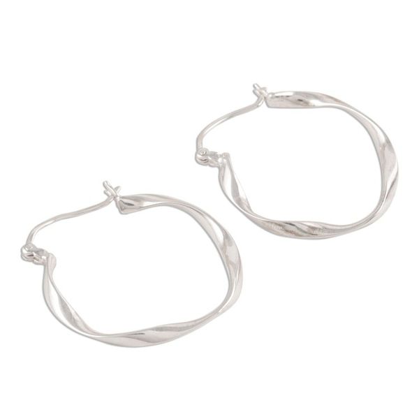 Alternate image for Unique Sterling Silver Twisted Hoop Earrings Sleek Ribbon