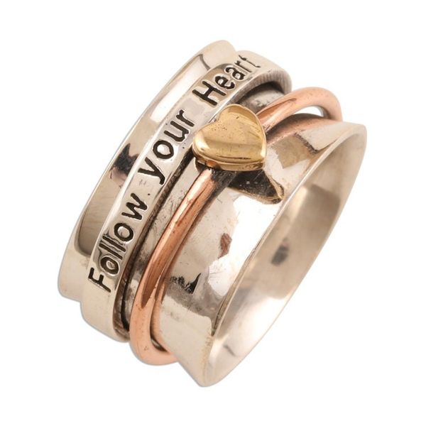 Alternate image for Sterling Silver Meditation Ring Follow Your Heart Message from the Heart