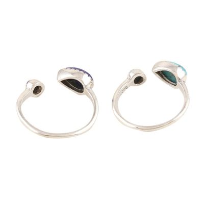 Alternate image for Sterling Silver and Gemstone Wrap Rings from India Pair Back in Blue
