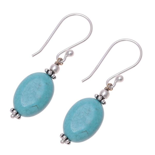 Alternate image for Sterling Silver and Recon Turquoise Dangle Earrings Cloudless Sky
