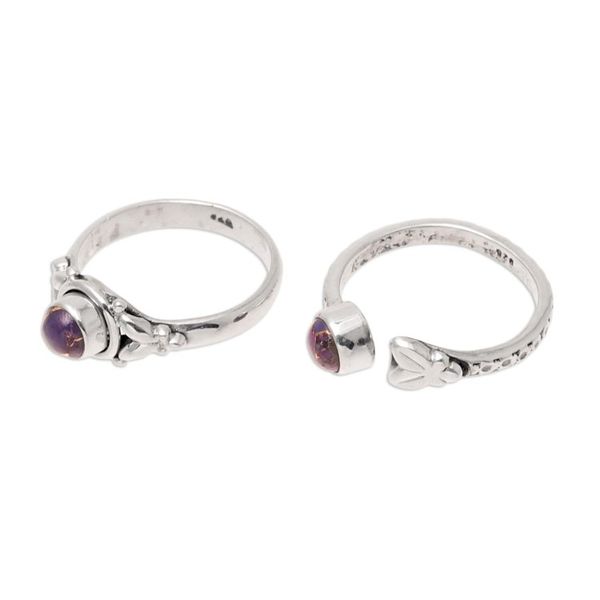 Alternate image for Purple Composite Turquoise and Sterling Silver Rings Pair Turquoise Beauty in Purple