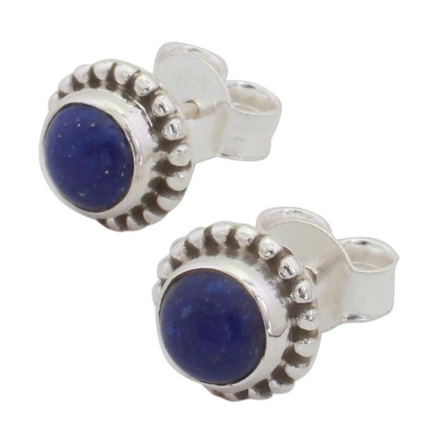 Alternate image for Lapis Lazuli and Sterling Silver Stud Earrings from India Blue Globe