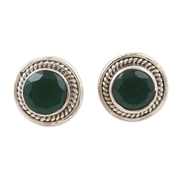 Alternate image for Sterling Silver and Green Onyx Necklace and Earrings Sparkling Green