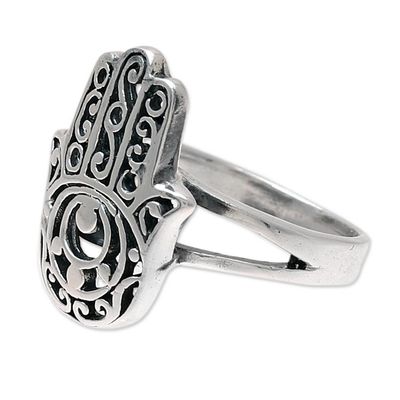 Alternate image for Sterling Silver Jali Hamsa Cocktail Ring from India Jali Hamsa