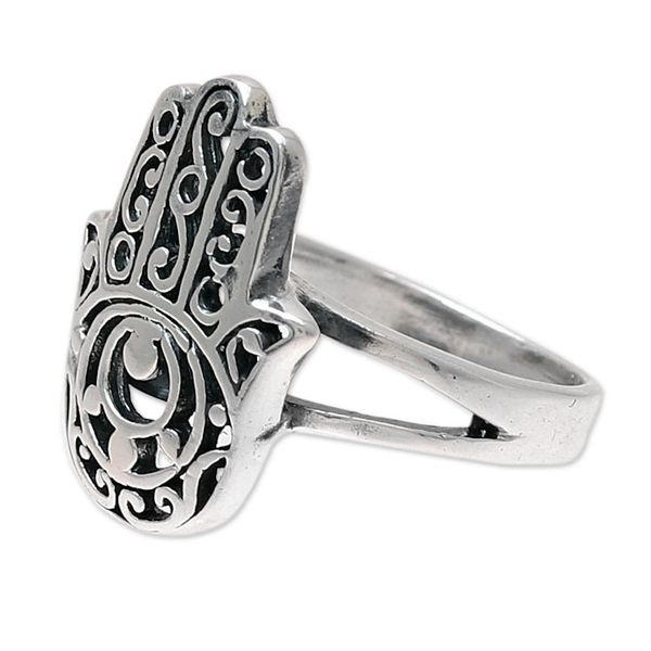 Alternate image for Sterling Silver Jali Hamsa Cocktail Ring from India Jali Hamsa