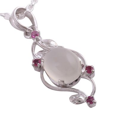 Alternate image for Moonstone and Ruby Sterling Silver Pendant Necklace Moonlight Revel