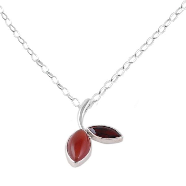 Alternate image for Leafy Pendant Necklace with Carnelian and Garnet Jewels Romance Leaf