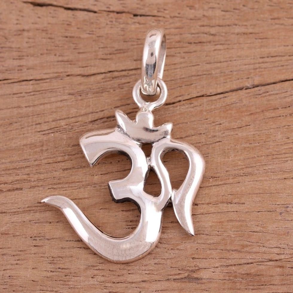 High-Polish Sterling Silver Om Pendant from India 'Majestic Om'