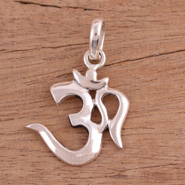 Alternate image for High-Polish Sterling Silver Om Pendant from India Majestic Om