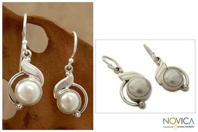Alternate image for Sterling Silver and Pearl Earrings Artisan Jewelry India Rapture
