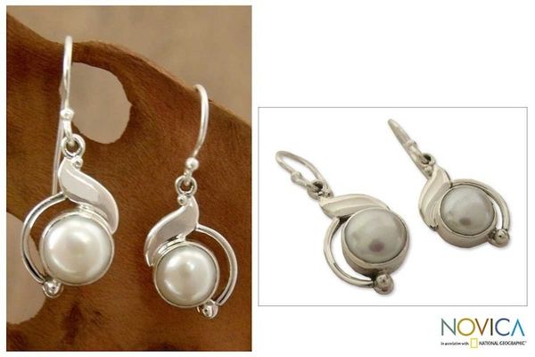 Alternate image for Sterling Silver and Pearl Earrings Artisan Jewelry India Rapture