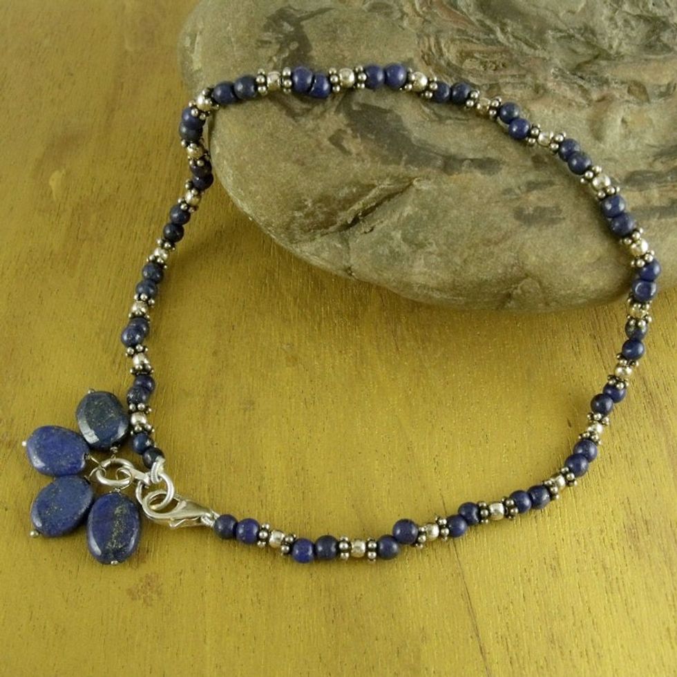 Lapis lazuli beaded anklet 'Knowledge'