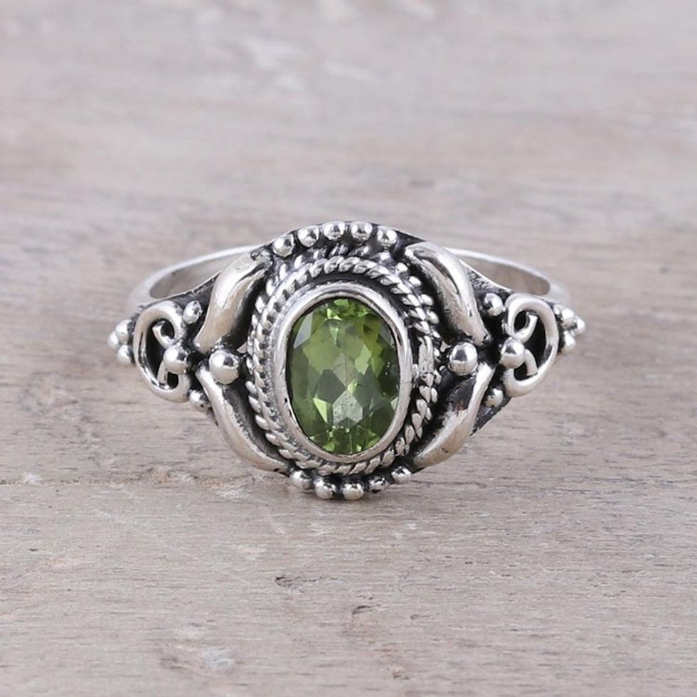 Traditional Peridot Cocktail Ring from India 'Traditional Romantic'