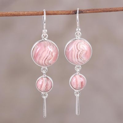 Alternate image for Rhodochrosite and Sterling Silver Dangle Earrings Rock Rose
