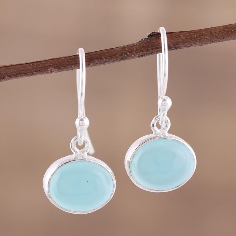 Aqua Blue Chalcedony and Silver Dangle Earrings 'Aqua Aurora'